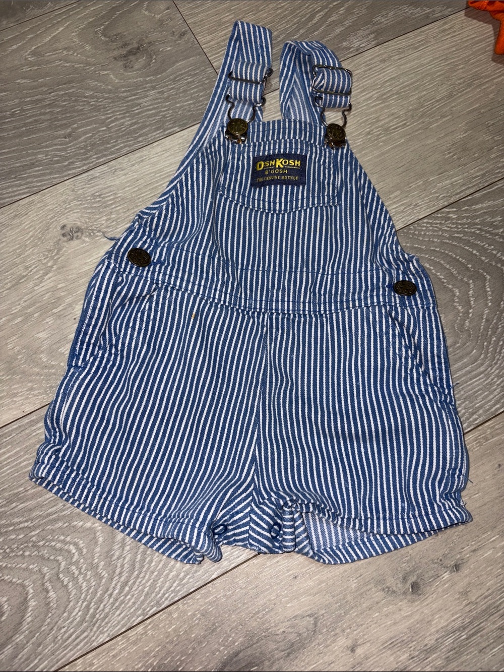 OshKosh B'gosh Navy and White Striped Shortall Overalls